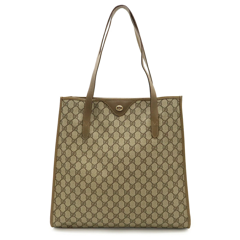 Gucci GG Plus Tote Bag Shoulder Vertical Leather Beige Cream Mocha Brown